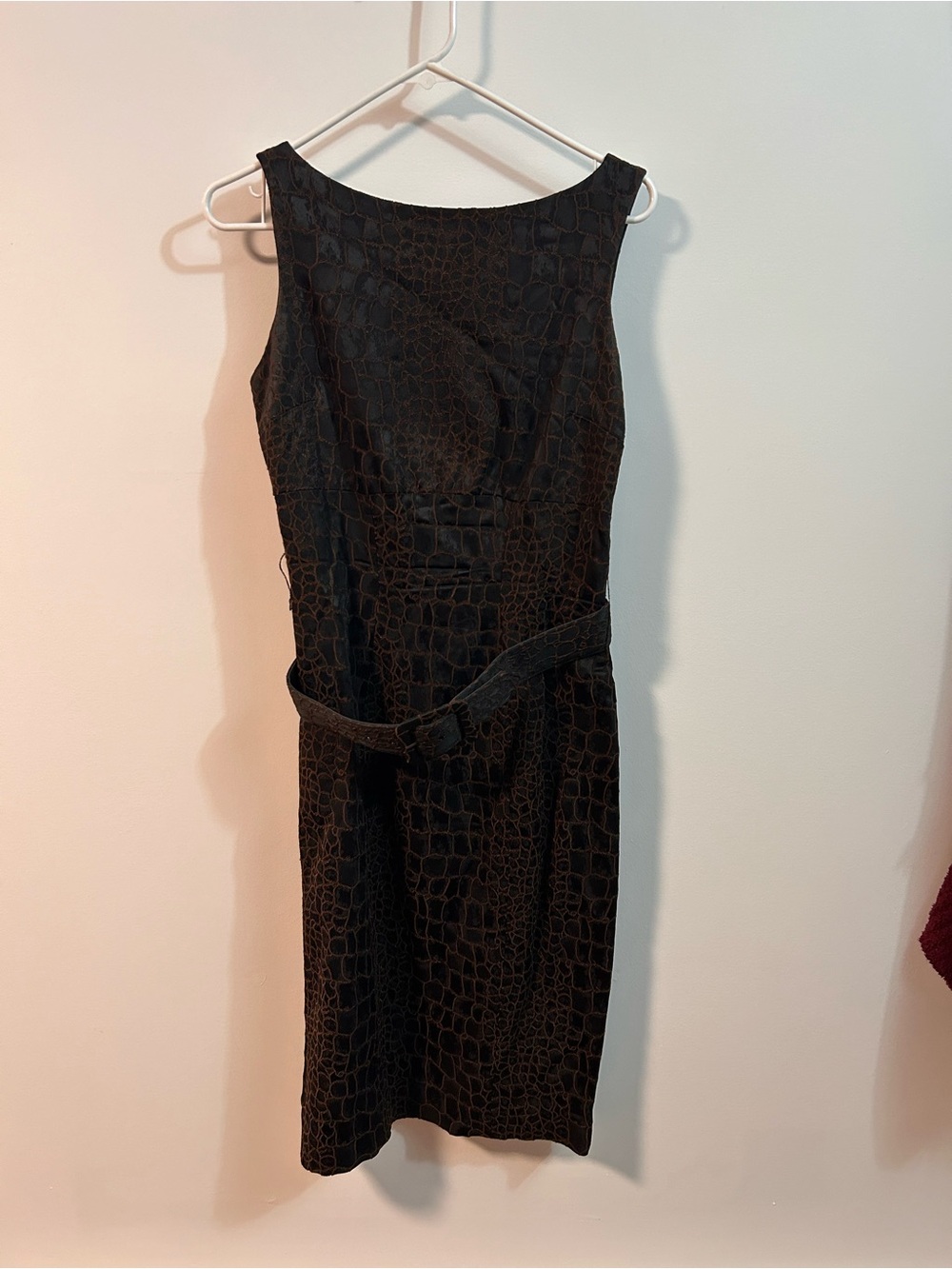 Cache Black Textured Midi Dress with Waist Belt